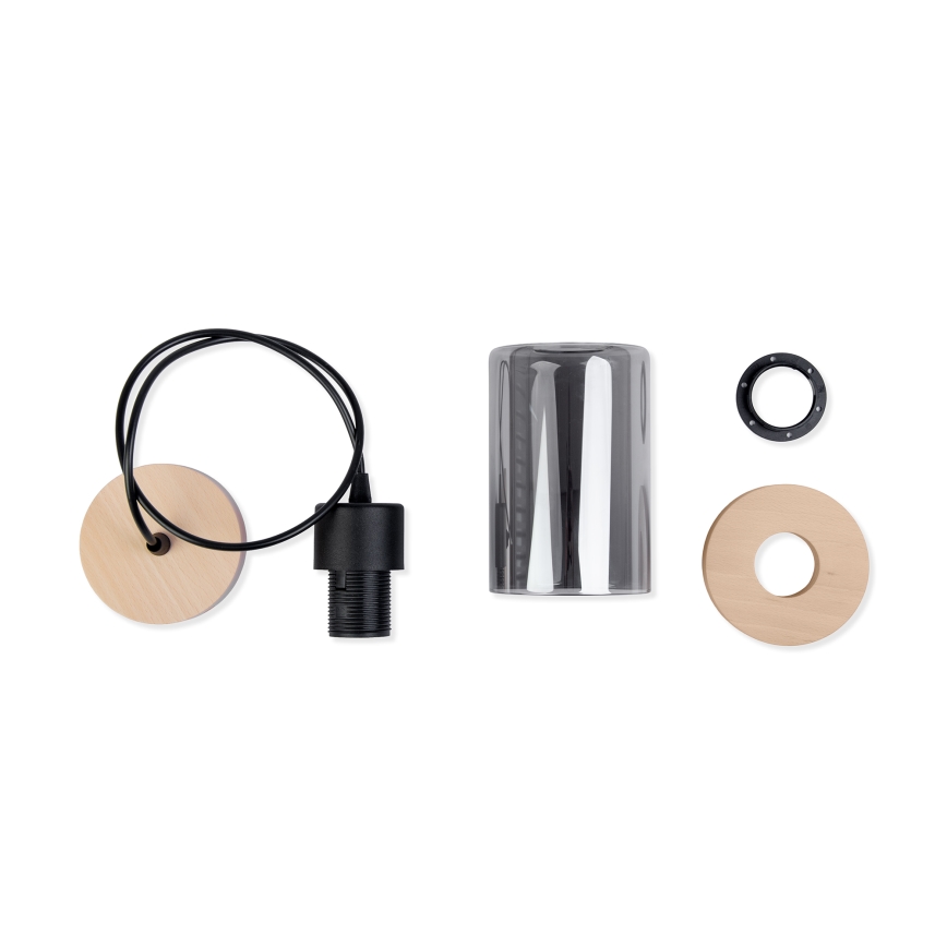 Viseći luster WOODNEST na kabelu, 1xE27/15W/230V, borovina/dimljeno-crna