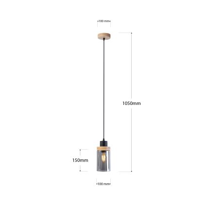 Viseći luster WOODNEST na kabelu, 1xE27/15W/230V, borovina/dimljeno-crna