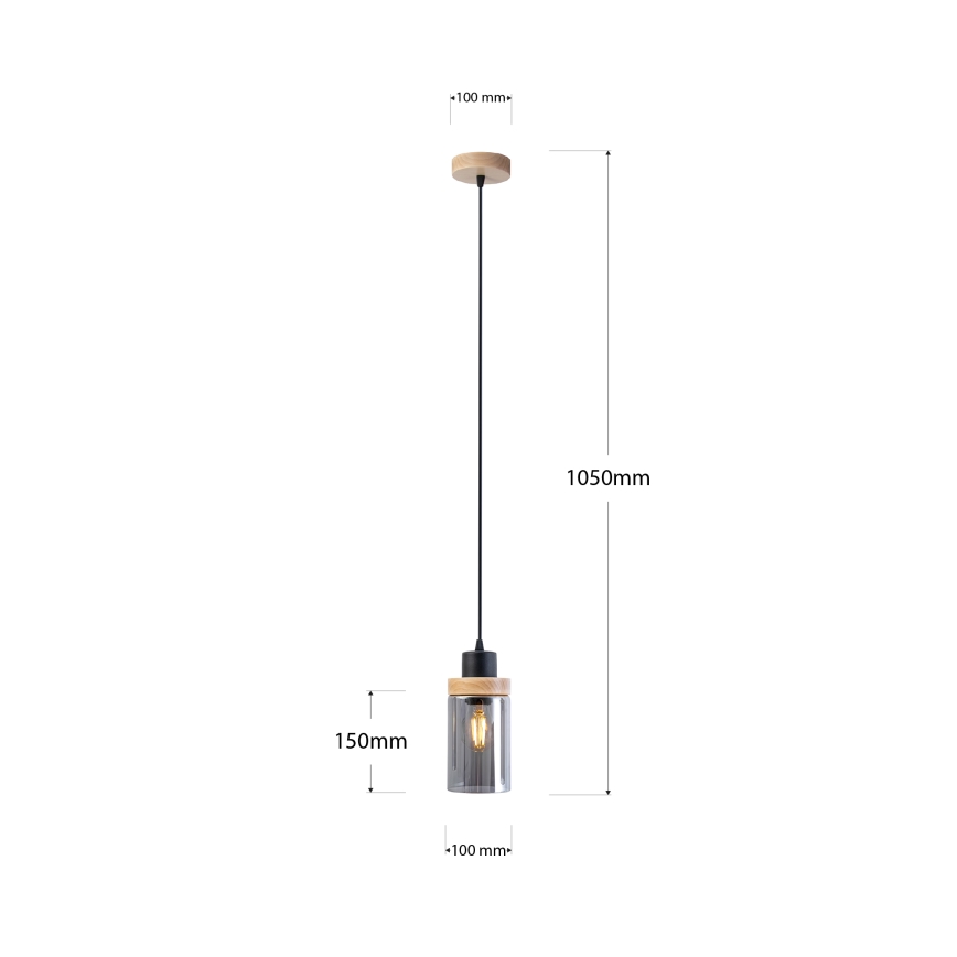 Viseći luster WOODNEST na kabelu, 1xE27/15W/230V, borovina/dimljeno-crna