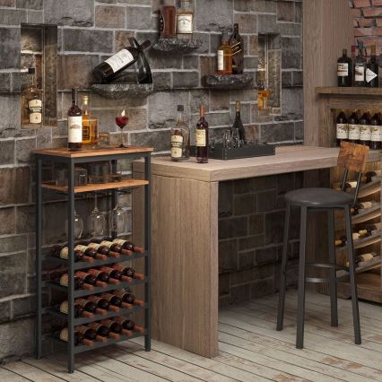 Višenamjenski stalak za vino i čaše NAVARO smeđi/crni