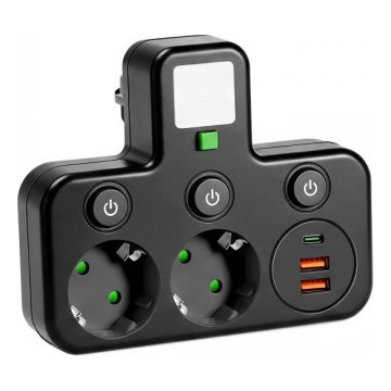 Višestruka utičnica s prekidačem i LED osvjetljenjem LINEA PRO 2Z + 3x USB A/C SCHUKO 4000K crna