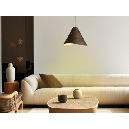 Visilica na sajli 1xE27/60W/230V, Ø 33 cm, masivno drvo/orah/kaučukovac