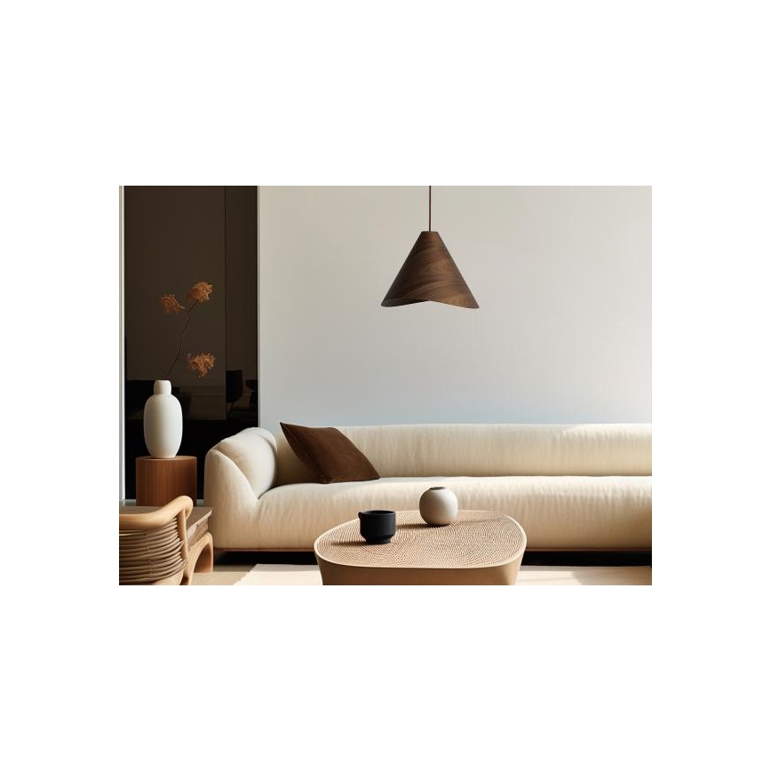 Visilica na sajli 1xE27/60W/230V, Ø 33 cm, masivno drvo/orah/kaučukovac