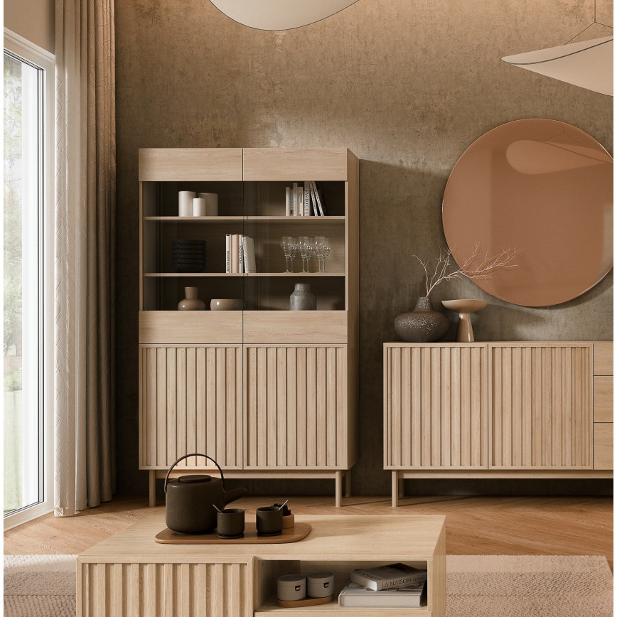 Vitrina KIOTO 106x183x37 cm hrast Cremona/staklo