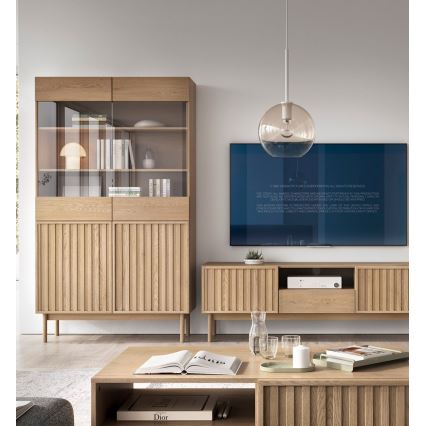 Vitrina KIOTO 106x183x37 cm hrast Cremona/staklo