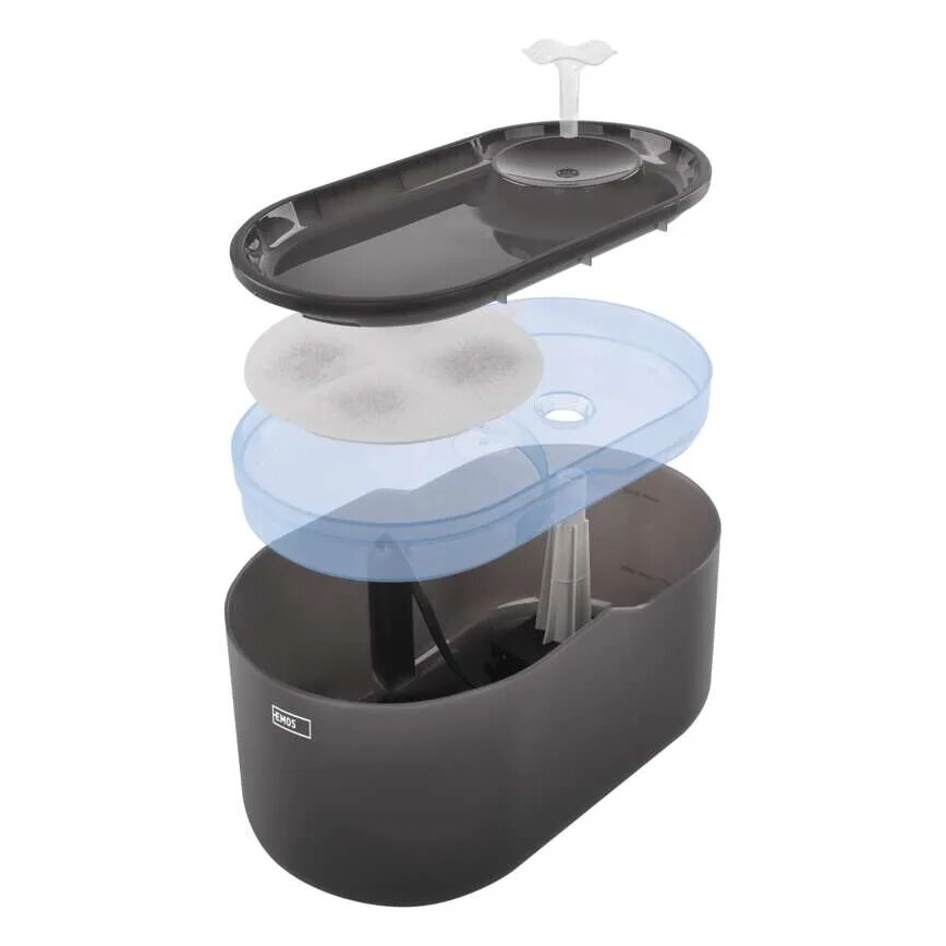 Vodena fontana za kućne ljubimce 2,6 l/5V siva