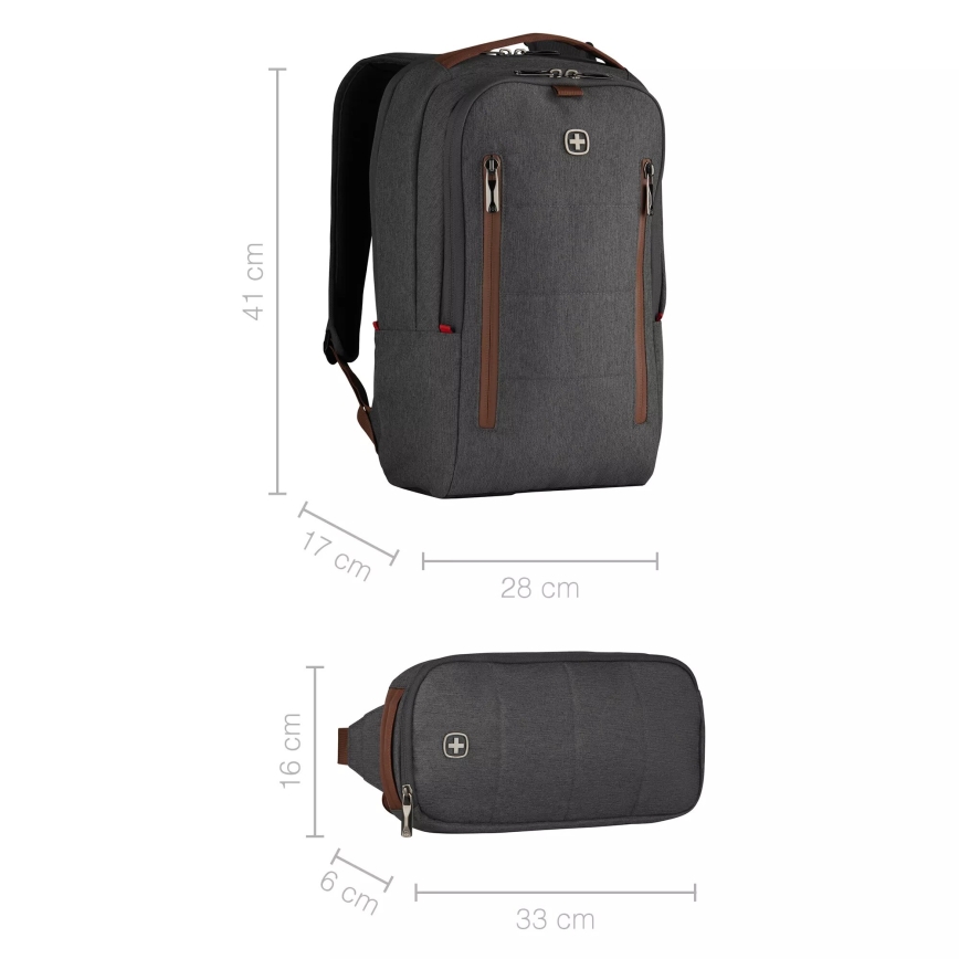 Wenger - Ruksak za laptop 15 l 16 s džepom za tablet 12 + crossbody torba City Upgrade 2u1 siva