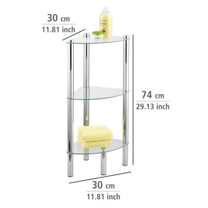WENKO 15850100 - Polica YAGO 30x74 cm inox/srebrna/prozirna