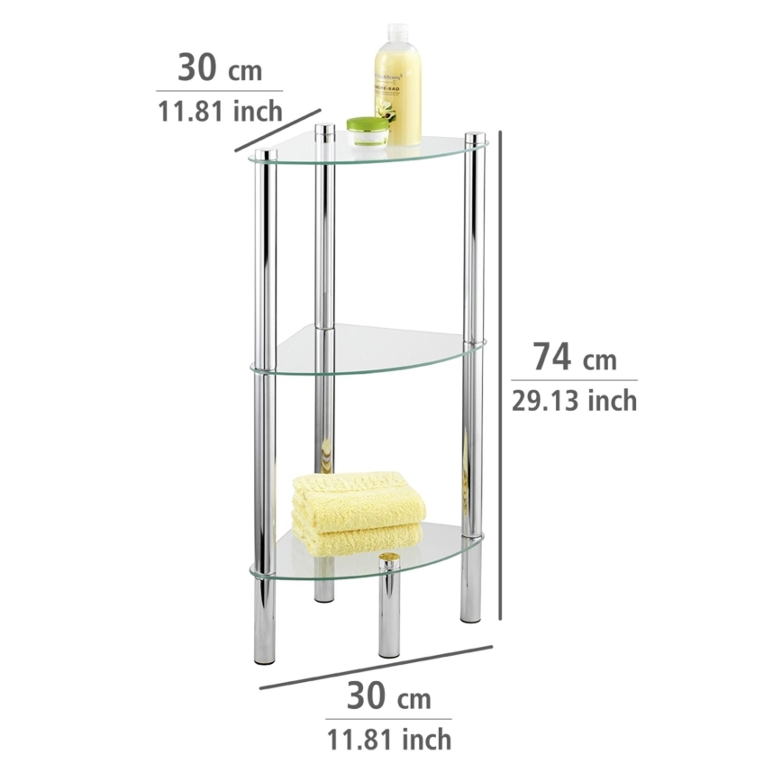 WENKO 15850100 - Polica YAGO 30x74 cm inox/srebrna/prozirna