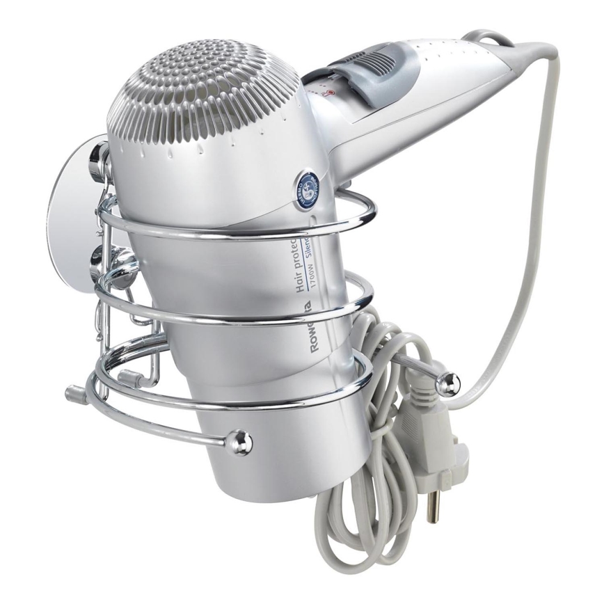 WENKO 18770100-Držač sušila za kosu TURBO-LOC okrugli čelični 14x11,5 cm sjajni krom