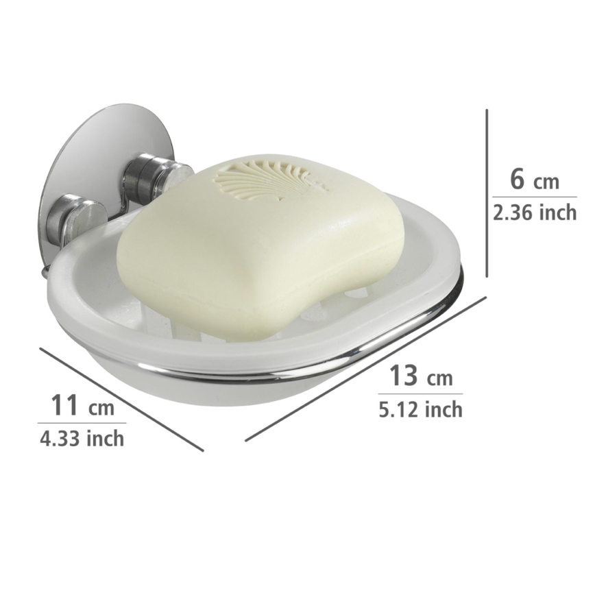 WENKO 18776100-Posuda za sapun TURBO-LOC okrugla čelična 13x11 cm sjaj. krom/bijela