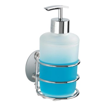 WENKO 18777100-Dozator sapuna TURBO-LOC OKRUGLI ČELIK 7,5x16,5 cm sjajni krom/bijela