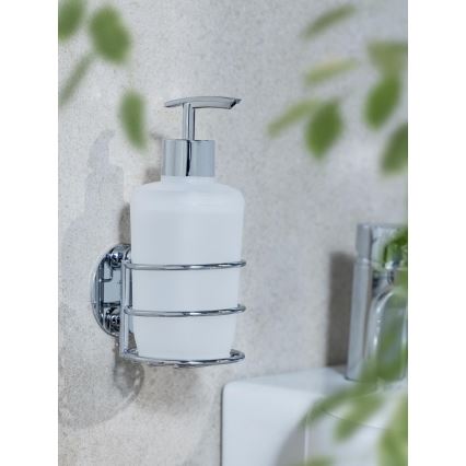 WENKO 18777100-Dozator sapuna TURBO-LOC OKRUGLI ČELIK 7,5x16,5 cm sjajni krom/bijela