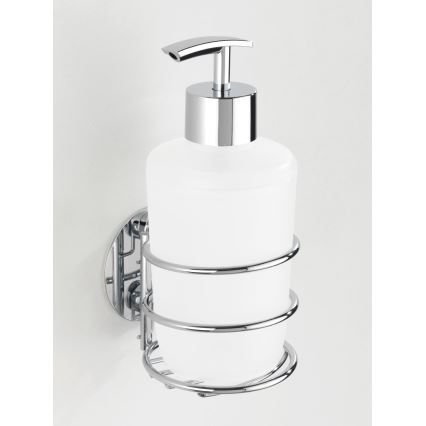WENKO 18777100-Dozator sapuna TURBO-LOC OKRUGLI ČELIK 7,5x16,5 cm sjajni krom/bijela