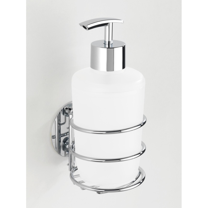 WENKO 18777100-Dozator sapuna TURBO-LOC OKRUGLI ČELIK 7,5x16,5 cm sjajni krom/bijela