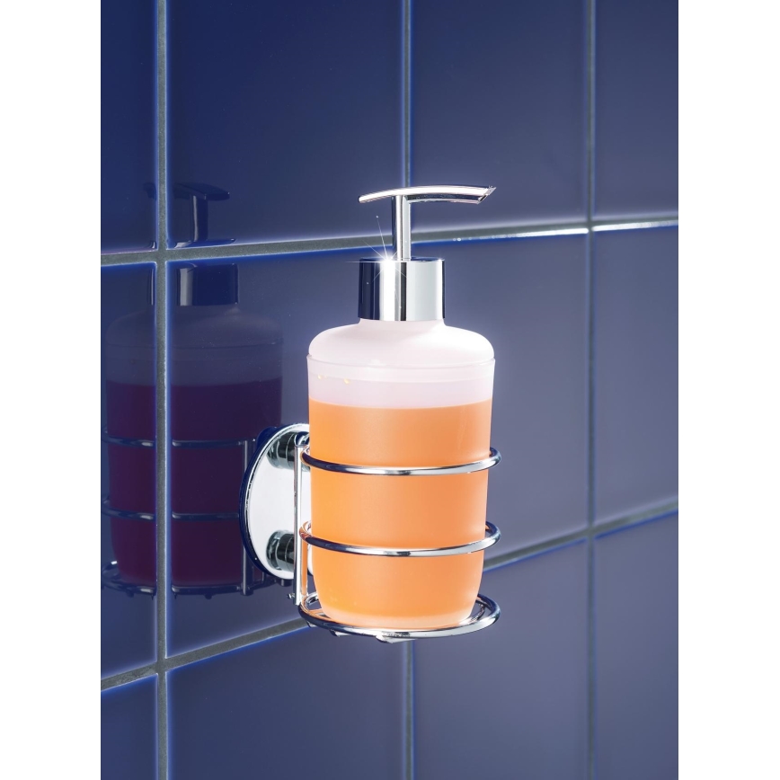 WENKO 18777100-Dozator sapuna TURBO-LOC OKRUGLI ČELIK 7,5x16,5 cm sjajni krom/bijela