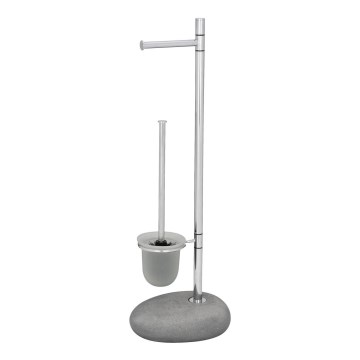 WENKO 19494100 - Četka za WC PEBBLE STONE 23,5x70 cm sjajni chrom/siva/satinirano