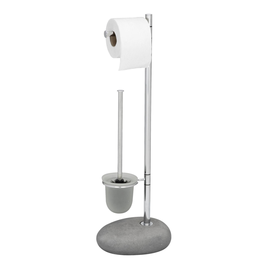 WENKO 19494100 - Četka za WC PEBBLE STONE 23,5x70 cm sjajni chrom/siva/satinirano