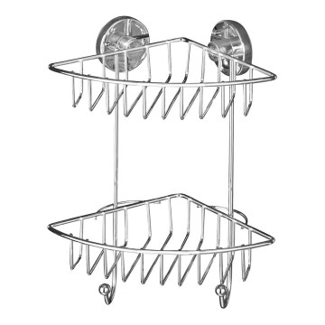 WENKO 20888100 - Kutna okrugla čelična polica VACUUM-LOC 22,5x29,5 cm sjajni krom