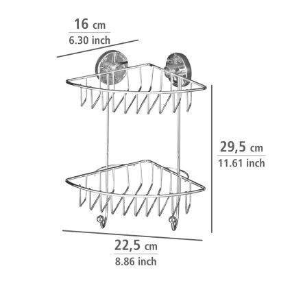 WENKO 20888100 - Kutna okrugla čelična polica VACUUM-LOC 22,5x29,5 cm sjajni krom