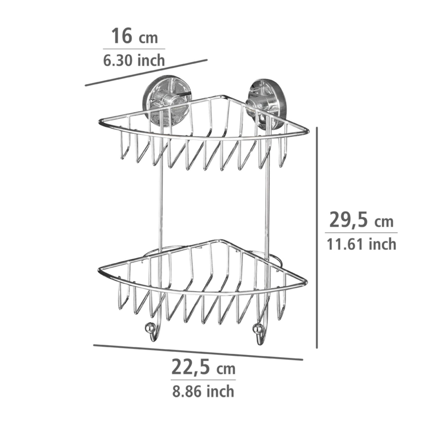 WENKO 20888100 - Kutna okrugla čelična polica VACUUM-LOC 22,5x29,5 cm sjajni krom