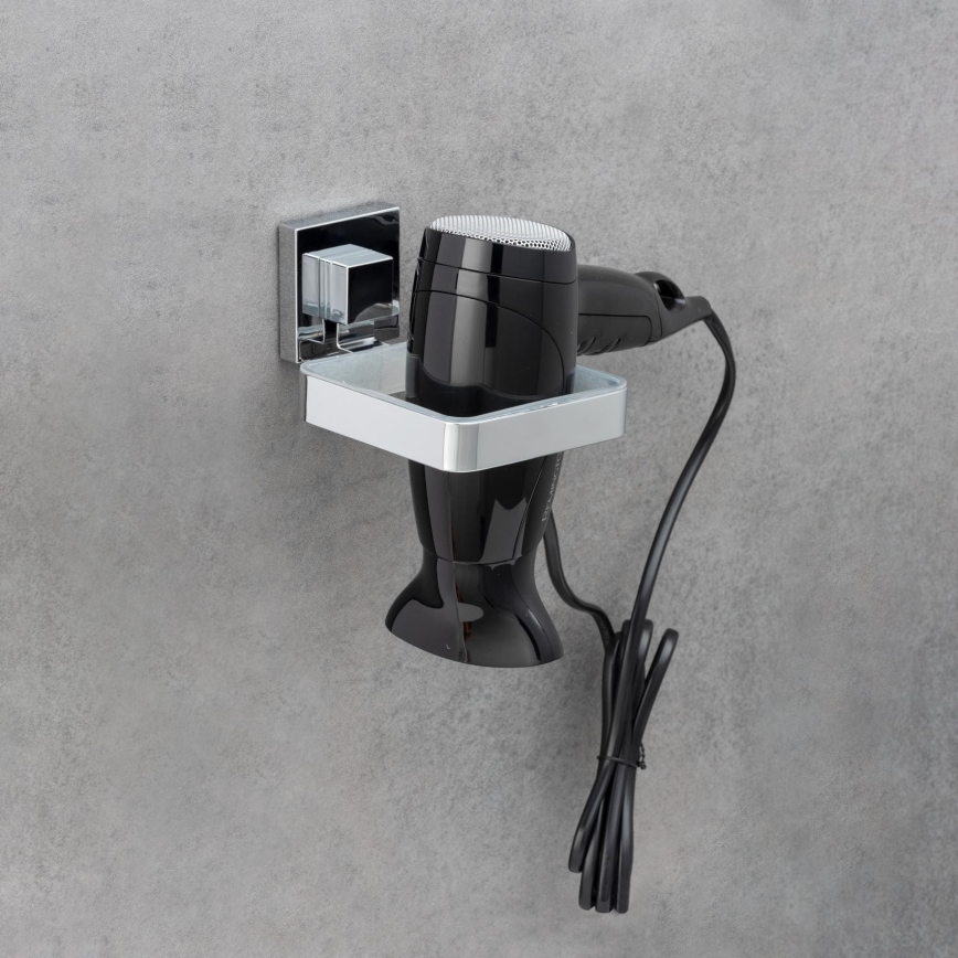 WENKO 22682100 - Držač sušila za kosu VACUUM-LOC QUADRO ED 13,5x14 cm srebrna/krom