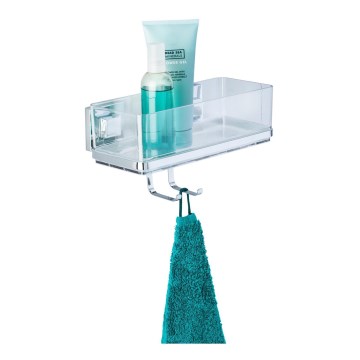 WENKO 22694100-Polica VACUUM-LOC QUADRO ED 25,5x15 cm srebrna/sjajni krom/prozirna