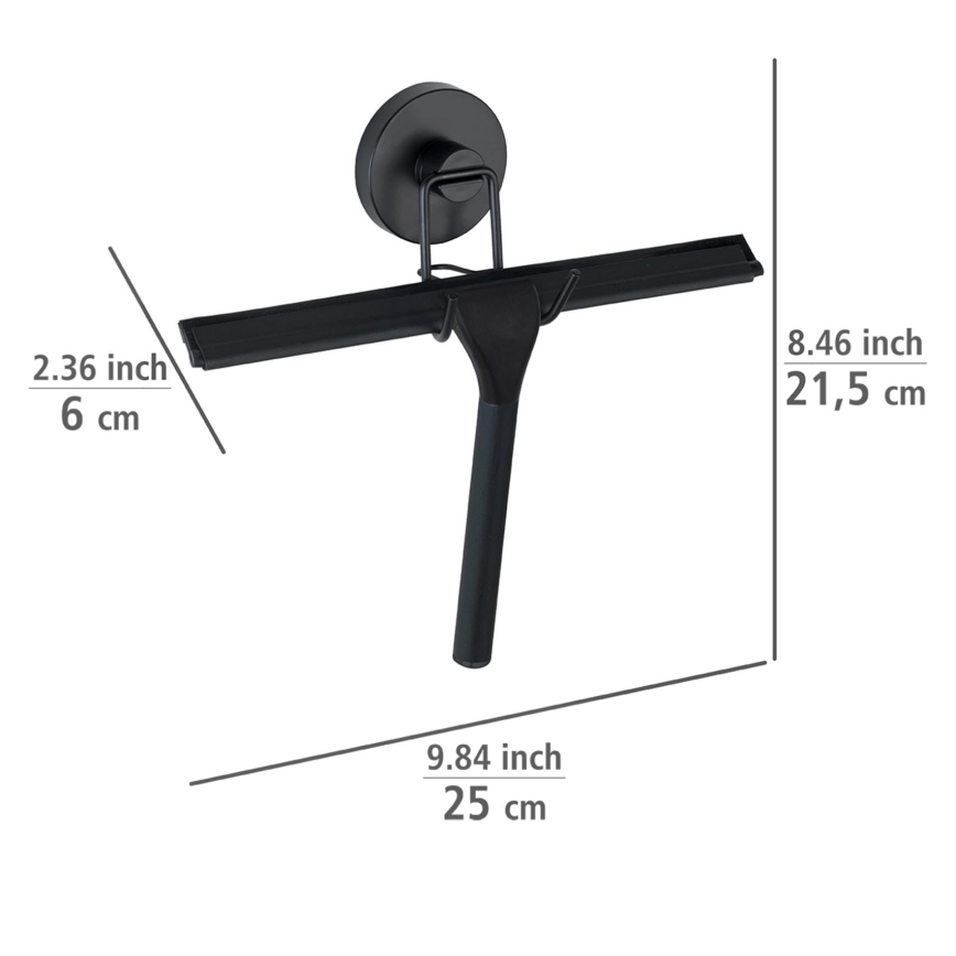 WENKO 24731100 - Strugač za tuš-kabinu VACUUM-LOC okrugli, 24,5 x 25 cm, crni