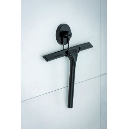WENKO 24731100 - Strugač za tuš-kabinu VACUUM-LOC okrugli, 24,5 x 25 cm, crni