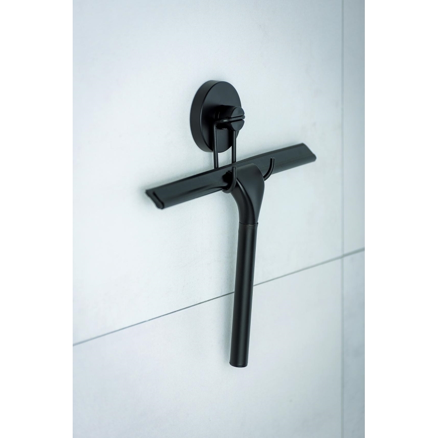 WENKO 24731100 - Strugač za tuš-kabinu VACUUM-LOC okrugli, 24,5 x 25 cm, crni