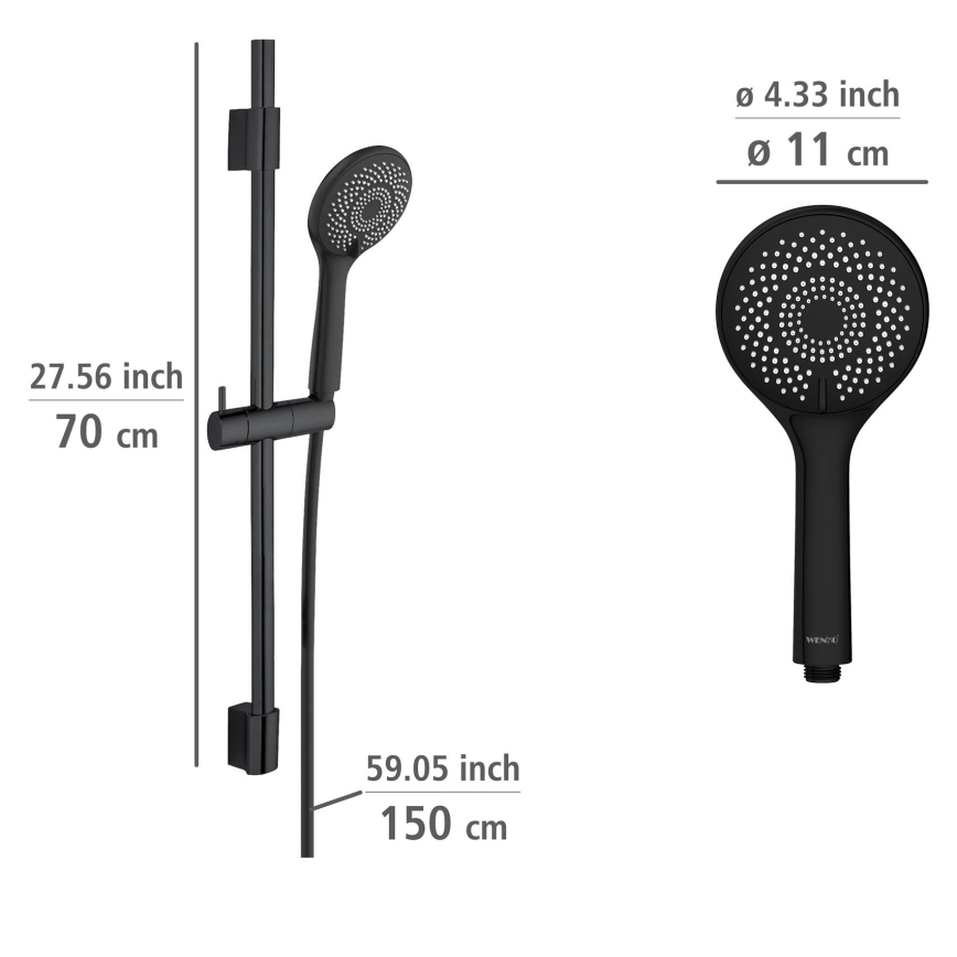 WENKO 25453100 - Set za tuširanje WATERSAVING SYSTEM 70 cm, crni