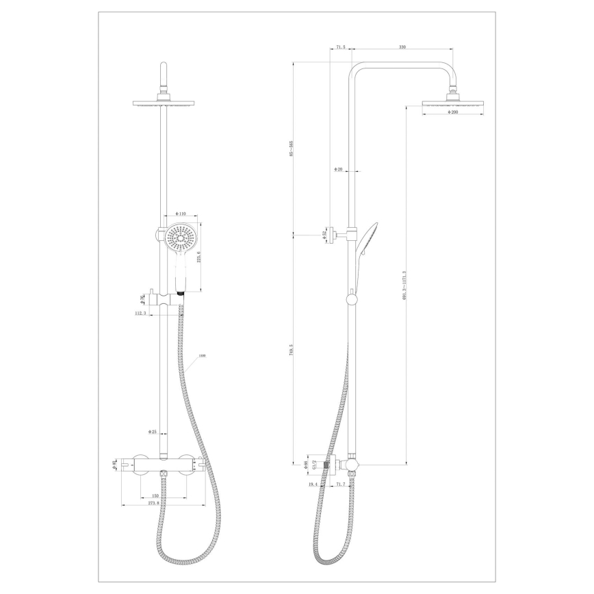 WENKO 25484100 - Tuš sustav WATERSAVING SYSTEM 12x120 cm crni
