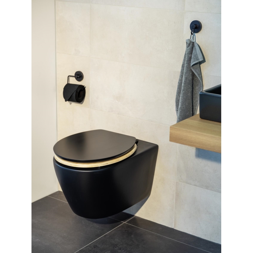 WENKO 25772100 - WC sjedalo BAMBUZA 37 x 44 cm crno/smeđe/sjajni krom