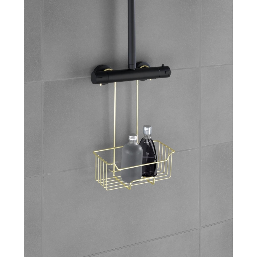WENKO 25937100 - Koš za tuš MILO 25x36 cm nehrđajući čelik/zlatna/prozirna