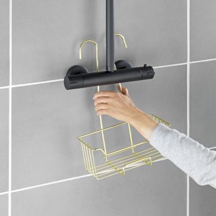 WENKO 25937100 - Koš za tuš MILO 25x36 cm nehrđajući čelik/zlatna/prozirna