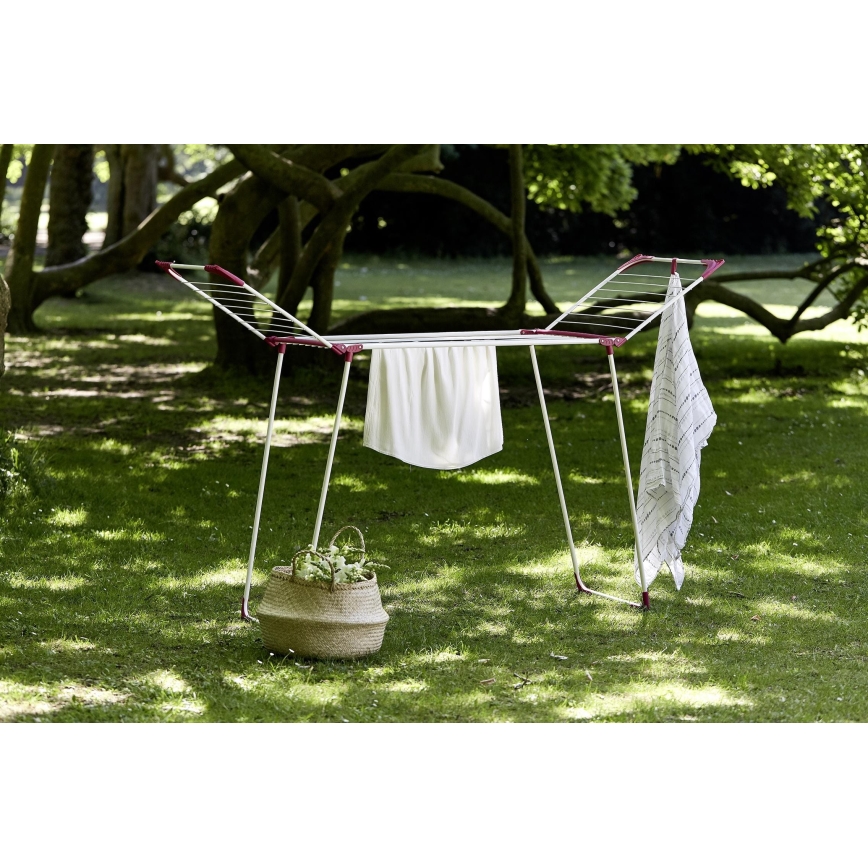 WENKO 3774021100 - Stalak za sušenje rublja SUMMER DRY 153x76 cm bijela/ružičasta