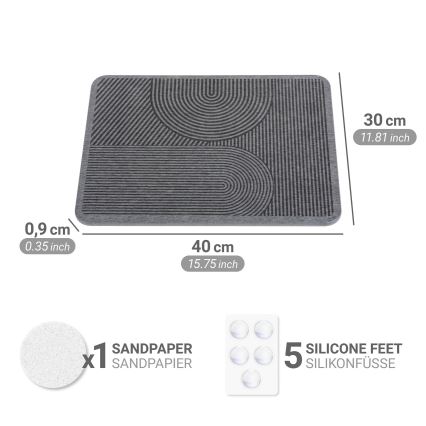 WENKO 54955100 - Podloga za sušenje posuđa DAMON 40x30 cm diatomit/siva