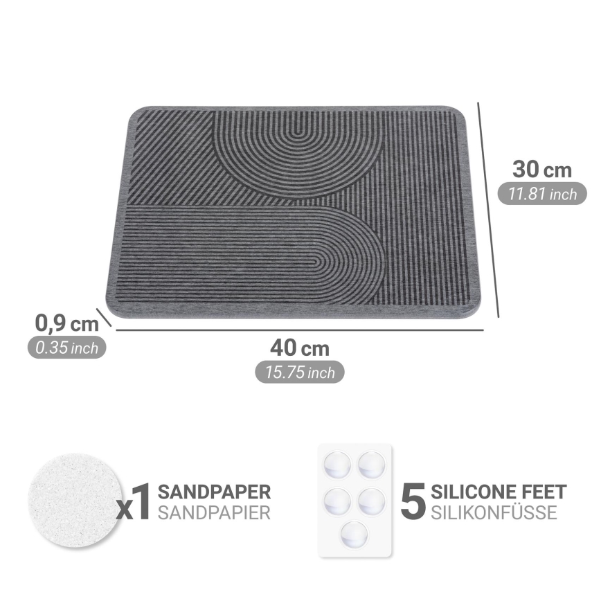WENKO 54955100 - Podloga za sušenje posuđa DAMON 40x30 cm diatomit/siva
