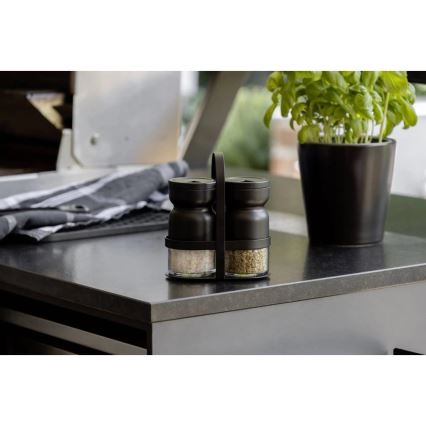 WENKO 55081100 - Set začina BLACK OUTDOOR KITCHEN 12x14,5 cm prozirno/crno