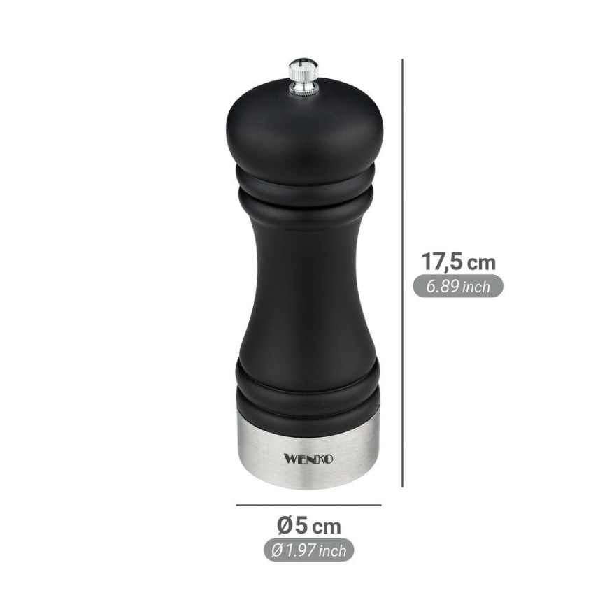 WENKO 55083100 - mlin za papar, serija BLACK OUTDOOR KITCHEN, 5x17,5 cm, crna/bijela