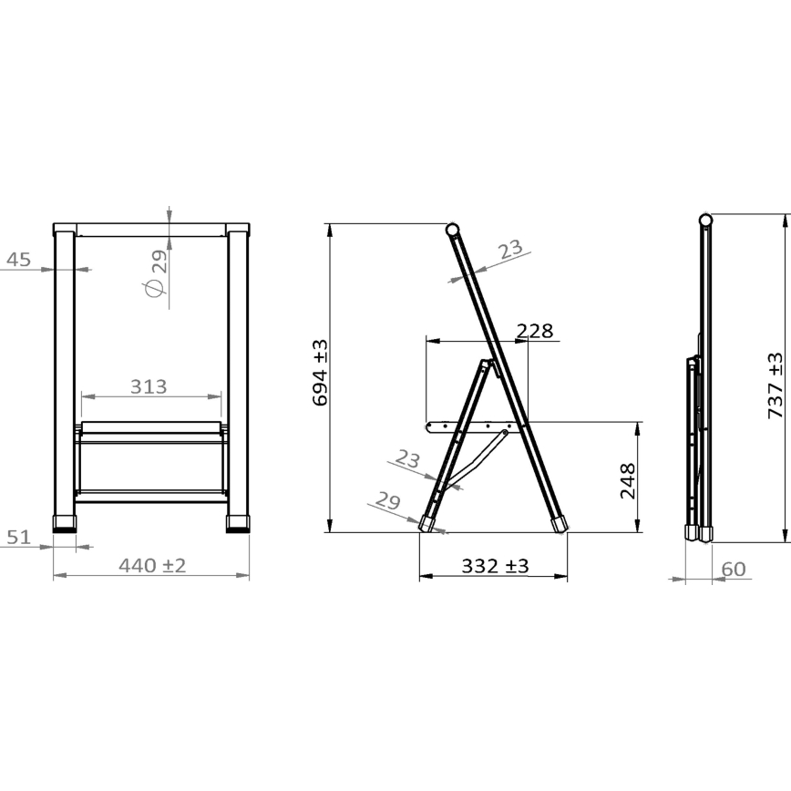 WENKO 601011100 - Ljestve ALU-DESIGN 44x101 cm srebrne/crne