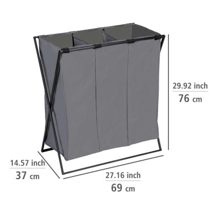 WENKO 71297800 - Koš za rublje TRIO 69x76 cm siva/crna