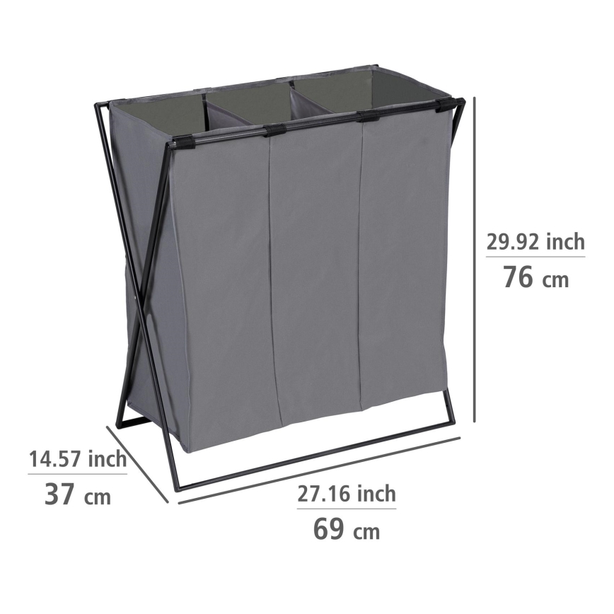 WENKO 71297800 - Koš za rublje TRIO 69x76 cm siva/crna