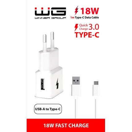 Winner Group- Adapter za brzo punjenje 1xUSB-A PD 18W + USB kabel USB-C / USB-A 1m