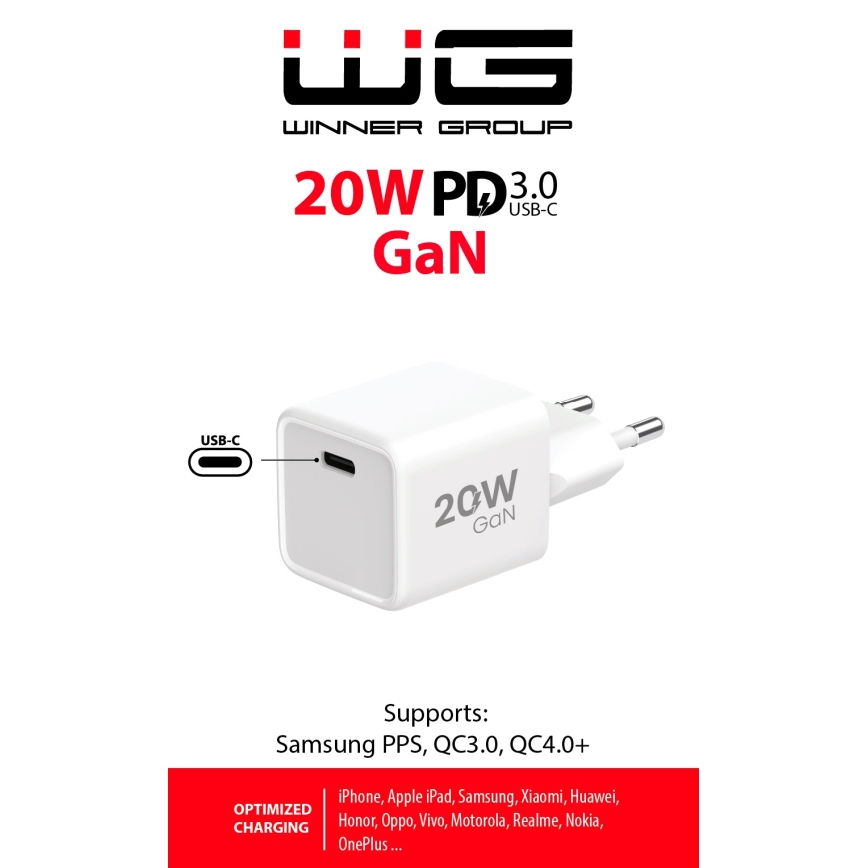 Winner Group - Adapter za brzo punjenje 1xUSB-C Power Delivery 20W bijela