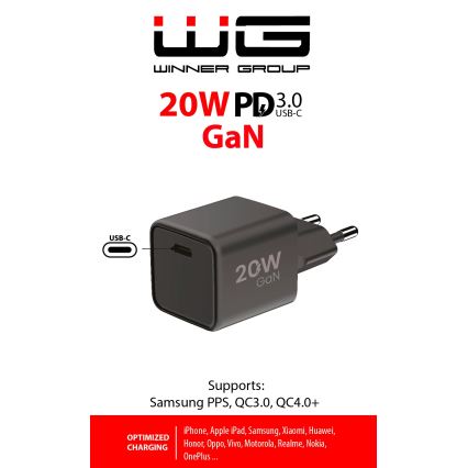 Winner Group - Adapter za brzo punjenje 1xUSB-C Power Delivery 20W crna