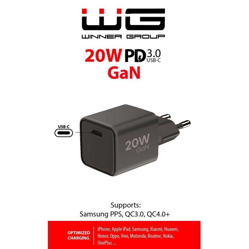 Winner Group - Adapter za brzo punjenje 1xUSB-C Power Delivery 20W crna
