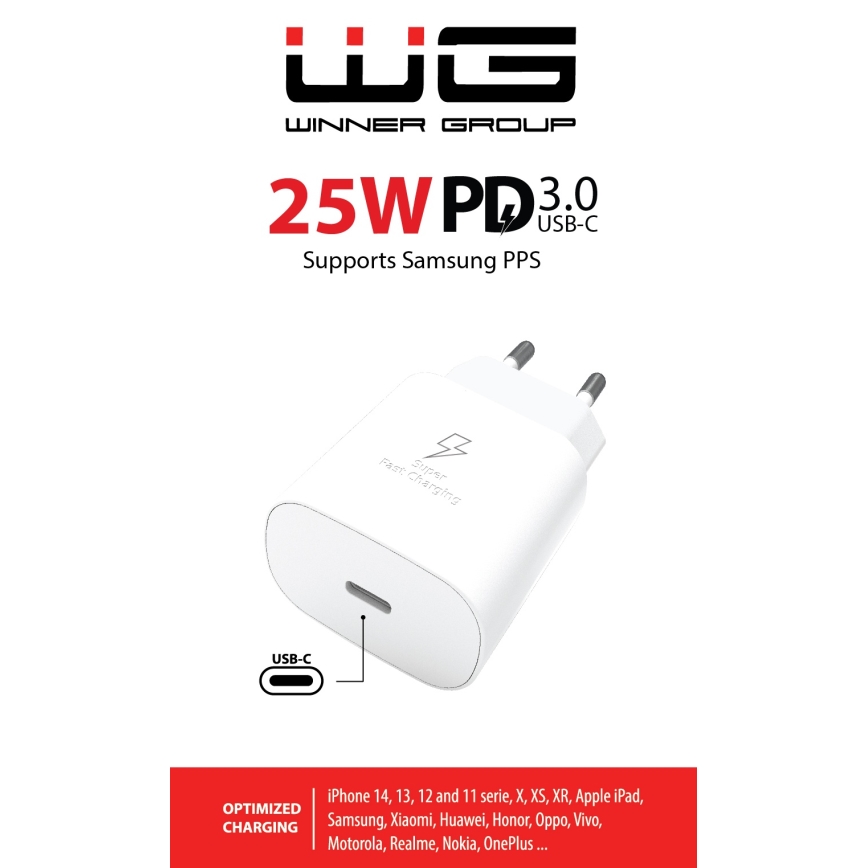 Winner Group - Adapter za brzo punjenje 1xUSB-C Power Delivery 25W bijela