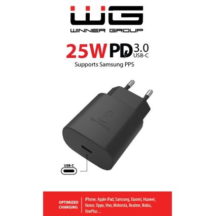 Winner Group - Adapter za brzo punjenje 1xUSB-C Power Delivery 25W crna