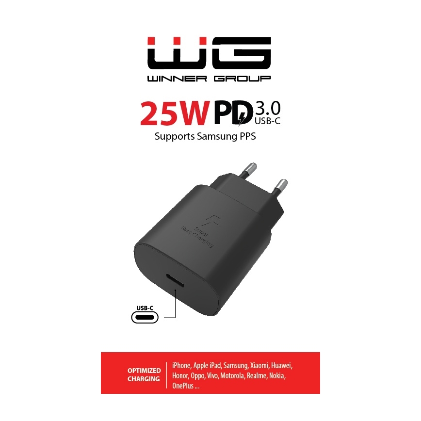 Winner Group - Adapter za brzo punjenje 1xUSB-C Power Delivery 25W crna